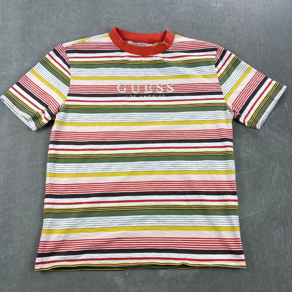 Guess Mens X-Small Multi-Color Striped T-Shirt Embroidered Logo M91P35R6CY2